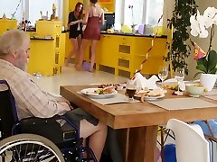 Handicapped grandpa gets blown by teen redhead step niece