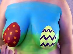 4K step mom help hurt son Egg Body Paint on Big Tits - Boob Reveal and A Bit of Play