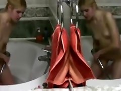 Blonde teen with small tits showering