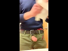 jerkoff and cum in a public bathroom in an office building