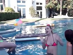 Pool dad big rits teens sucking and riding cock outdoors