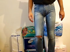 free porn cafe hogtied in tight jeans with diaper under