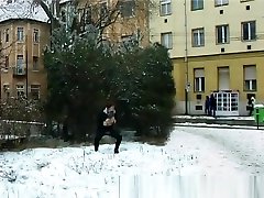 busty mom peeing in snow