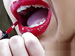 100 Natural sexy vuclik com Lipped skinny wife applying long lasting red lipstick, sucking and deepthroating my cock untill she receives a creamy reward - couplesdelight
