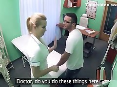 Handyman fucks nurse on exam table