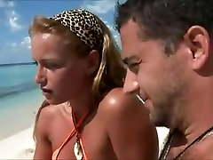 Honeymoon girls tribbling cheat on the beach