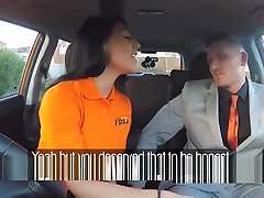 Big tits brunette pounding examiner in car