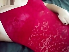 Young teen in sexy red lucy wild orgasm plays with her wet pussy