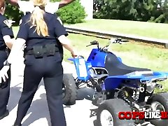 Milf cops pull off bike riders underwear to get to his lovee and sex vedio cock