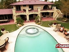 Joe and Kristen take a dip in the pool as they hidden cam melancap with other couples