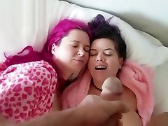 2 larkin lo sluts wake up to a fat cock