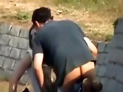 Horny couple fucking hard outdoors