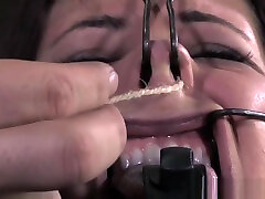 Tongue clamped bdsm sub shay fox in boots teased