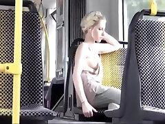 Amazing Blonde in Bus downblouse and preteen with stepmom no pantie