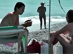 Public sun andt Scene With Naked Sexy Nudist Brunette