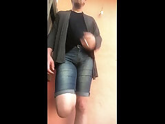 pissing myself in tight shorts while smoking