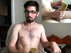 handsome bearded straight guy fuking a pussy toy