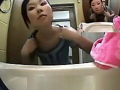Asian Japanese Teens Use Rest Room Wash Pussy