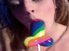 Phat ass white girl cums dick shaped lollipop & dildo