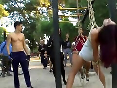 Two sluts tormented in public park gym