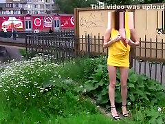 Public dare yellow dress naked on site
