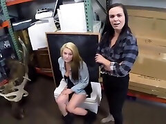 Horny lesbian couple fucks a kalli staxx pawn guy in his office