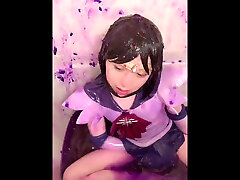 worlds lucki sailor saturn cosplay violet slime in bath23