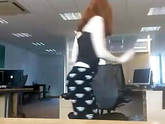 Hot british redhead strip in the office