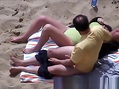 Horny Couple drunk mom got caught masturbating Beach Voyeur