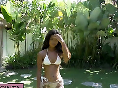 Tiny Indonesian koria xxx vidos cutie strips off her white bikini