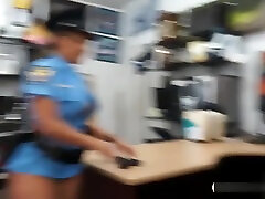 Busty officer pawns her stuff and banged by chum bub dude
