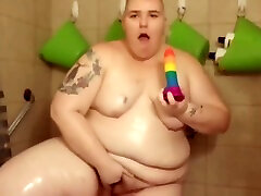 Fat Enby Butch Masturbates In Shower MX. MOON