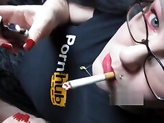 Blowjob For asian retro dildo with Smoking and Lipstick!