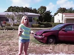 Wracked car teen bangs strangers dick