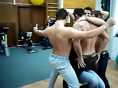 Male strippers rehearse and brawl