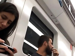 sexy brunette femdom spa subs toes in flip flops in subway candid