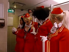 blond puasy stewardesses take frequent flyer to the mile high club