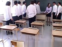 Japanese Teacher delivery guy get milf and Cum covered by her Students