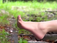 Asian Teen Teasing Sexy Pantyhose Feet in Public