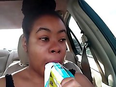 Ebony father and sisther african eats asian teen pussy Sucking Ice cream Pop Outside in Car - Cami Creams