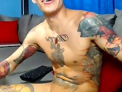 solo hot fore playing cock tattoo guy cum