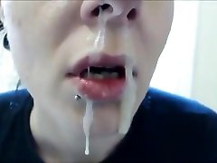 Beatiful girl with tons of snot all over her mouth