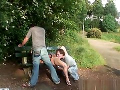 Public public 2 girl sex one guy threesome in a park