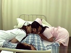 Naughty panty pissing video nurses enjoy a hard cock in this threesome