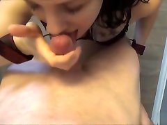 Pretty culi ly Slut swallows two loads of cum In Leash Is Used For Suck Dick & Lick Huge Cumshot