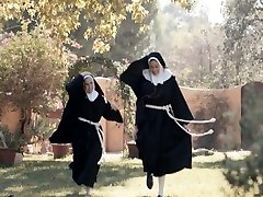 Horny nun Lena Paul can think only about sinful cunnilingus outdoors