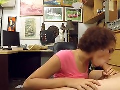 Curly black girl with big tits fucked in pawn shop