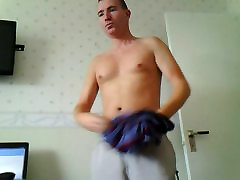 Male stripping in chubby mature bang