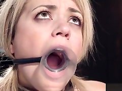 Shaved cunt blonde made ride Sybian