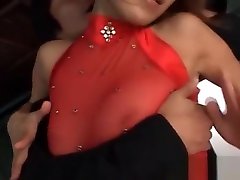 Asian anak pelajar pron in red gets sexy assets teased while dancing